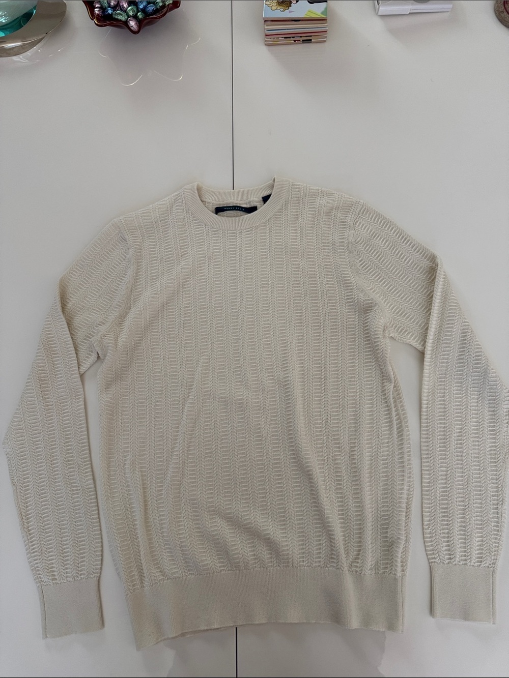 Perry Ellis Cream Textured Crewneck Sweater